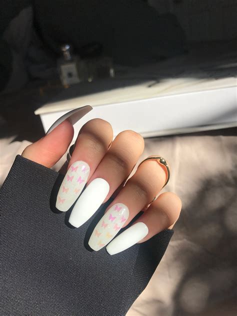White Butterfly Press On Nails Butterfly Opaque Nails Fake Etsy