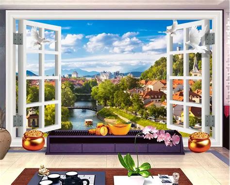 Custom Photo 3d Wallpaper Non Woven Mural Wall Sticker European Town