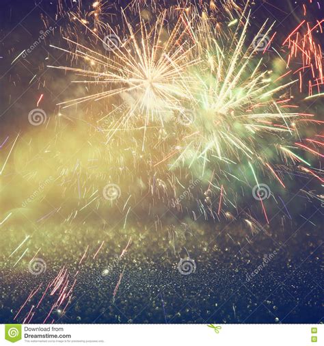 Abstract Holiday Background Glitter Lights And Firework Overlay Stock