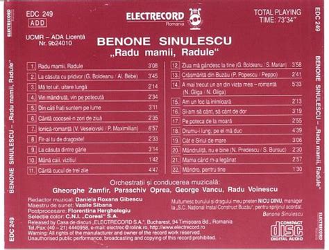 Solistă vocală transilvania angheluș dinicu: cd BENONE SINULESCU 1999 ROMANIAN | Hi-Fi.ru