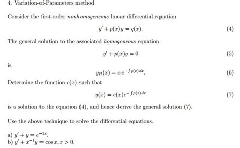 Solved Variation Of Parameters Method Consider The