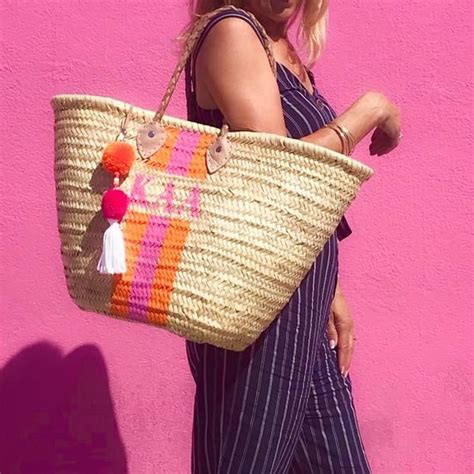 Large Straw Beach Bag Personalized Straw Tote Monogrammed Etsy