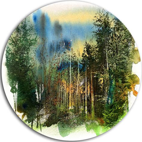 Designart Colorful Forest Watercolor Landscape Painting Circle Wall Art