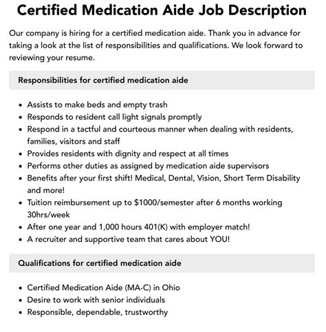 Certified Medication Aide Job Description Velvet Jobs