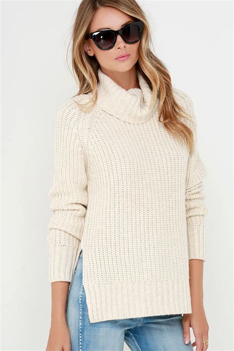 Cute Light Beige Sweater Turtleneck Sweater 6700