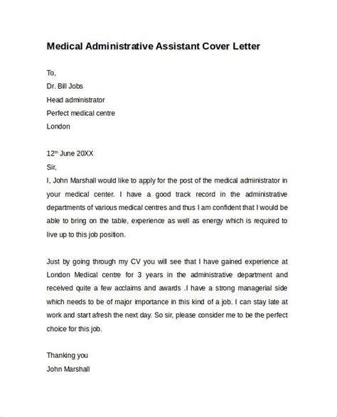 Browse cover letter examples for medical assistant jobs. 10 Administrative Assistant Cover Letters - Samples ...