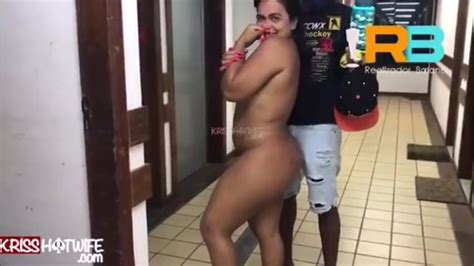 realizador baiano kriss hotwife showing off for the hallway cameras with brazilian bull in