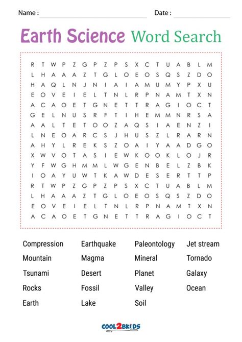 Printable Science Word Search Cool2bkids