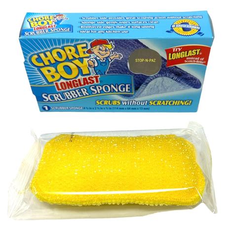 Chore Boy Longlast Scrubber Sponge Double Sided 6 Yellow Sponges Total