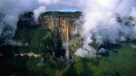 Wallpaper Landscape Waterfall Nature Clouds Mist Venezuela