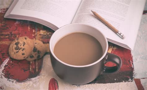 Beverage Filled Mug Beside Cookie And Book Photo Free Book Image On