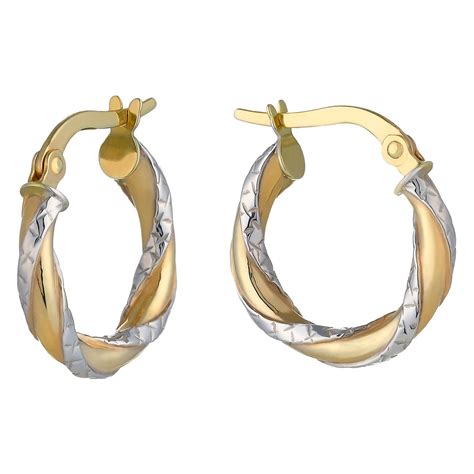 9ct Two Colour Gold Diamond Cut Twist Creole Earrings Hsamuel