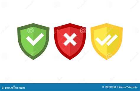 Shields And Check Marks Icons Set Red And Green Shield With Checkmark