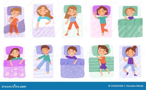 Kids In Bed Sleeping Children Cartoon Bedtime Characters