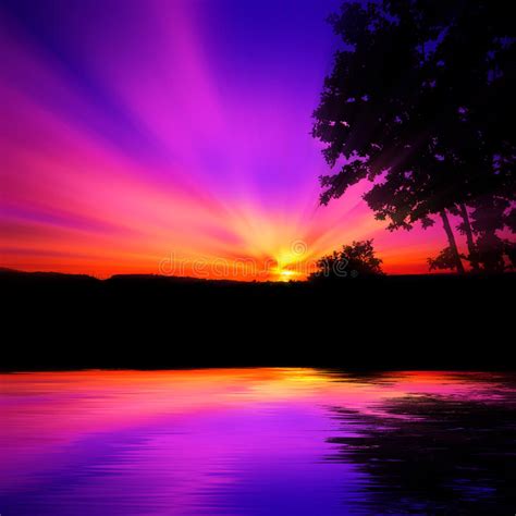 Violet Sunset Over Water Stock Image Image Of Reflecting 61061501