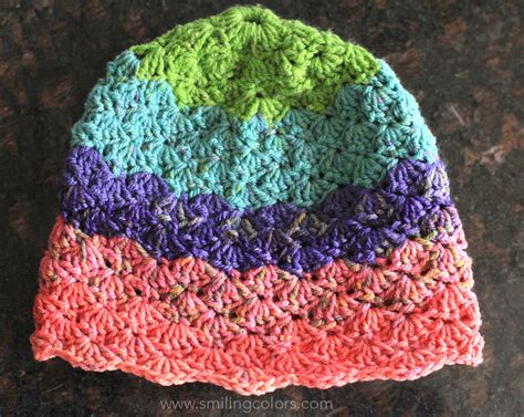 Shell Stitch Crochet Beanie Pattern Easy Colorful Design Smiling Colors