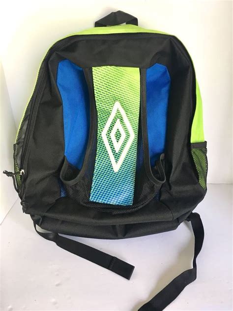 Umbro Soccer Backpack Blue Green Black Spellout Soccer Ball Holder