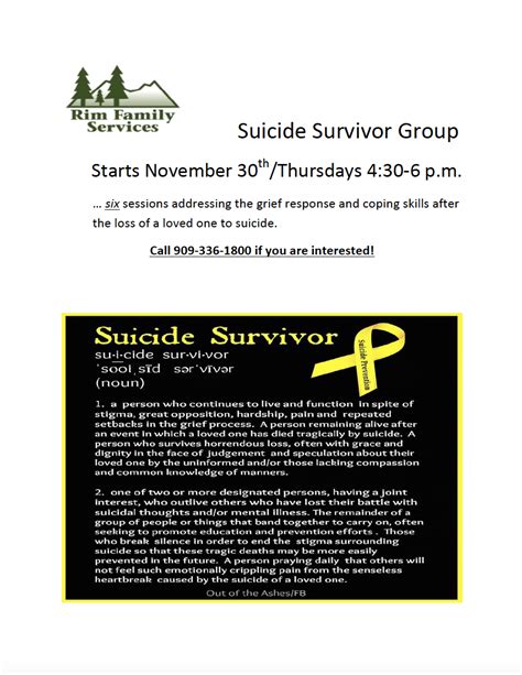 The Suicide Survivors Group Starts At The End Of The Month Rim