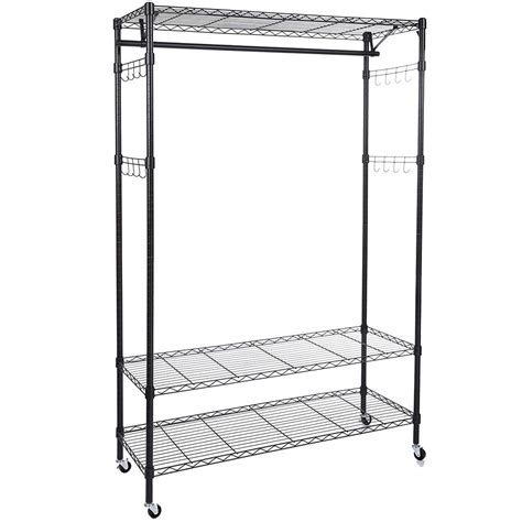 Kepooman 3 Tiers Large Size Wire Shelving Garment Rolling Rack With