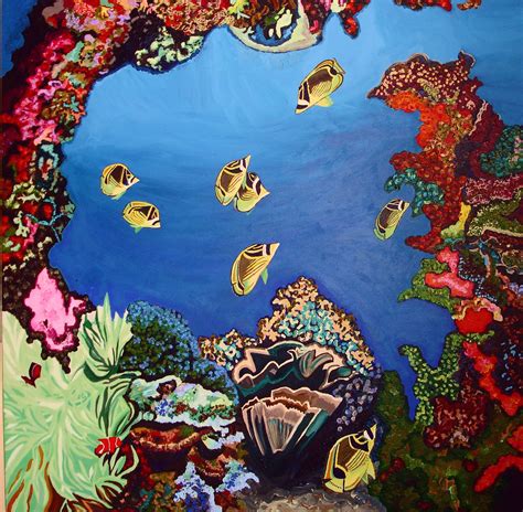 An alternative way for a beautiful and peaceful marine reef fish aquarium at home or office space. Coral Reef Painting | Tropical art, Painting, Underwater art