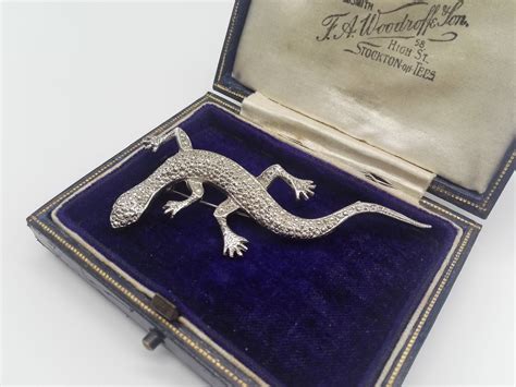 Vintage Sterling Silver Lizard Brooch Set With Marcasite Etsy UK