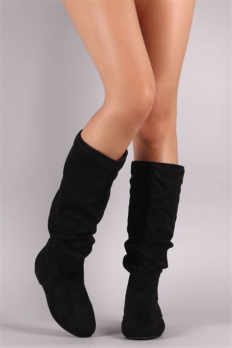 Slouchy Suede Knee High Flat Boots Urbanog With Images Knee High