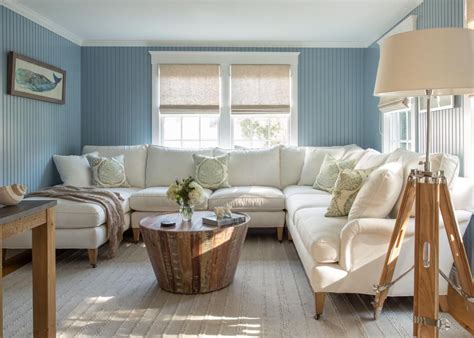 Coastal Living Room With White Sectional Marthas Vineyard Interior