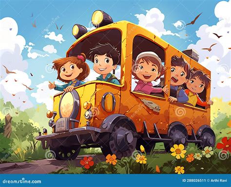 Vector Illustration Cartoon Of Happy Kids With Train Stock Illustration