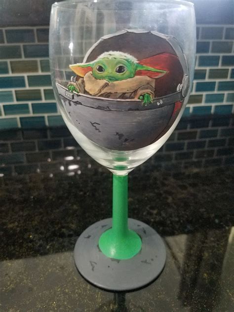 Baby Yoda Wine Glass Yoda Wine Glass The Mandalorian Wine Etsy