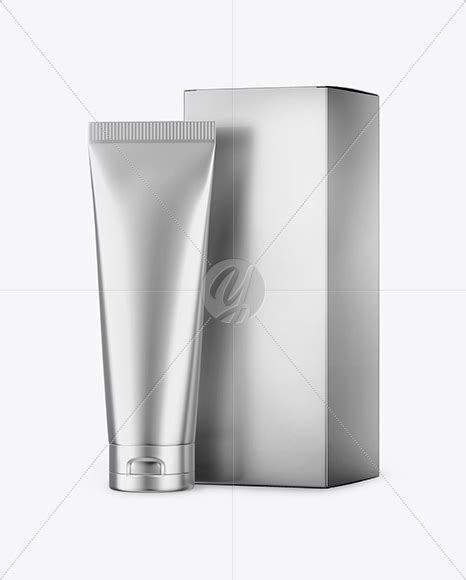Download Metallic Plastic Tube With Metallic Box Mockup - Halfside View in Tube Mockups on Yellow Images ...