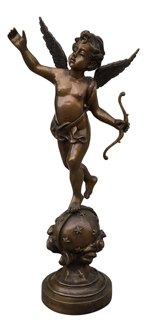 Vintage Bronze Cupid Statue Sculpture | Chairish