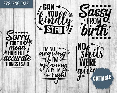 Sassy Quotes Svg Bundle Sarcastic Cut File Svg Pack 15 Sassy Etsy