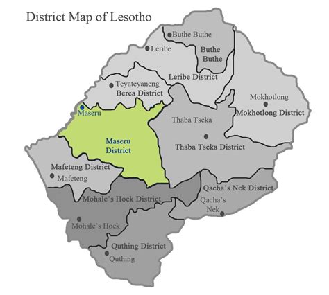 South africa, swaziland/eswatini & lesotho. Lesotho map districts - Map of Lesotho showing districts (Southern Africa - Africa)