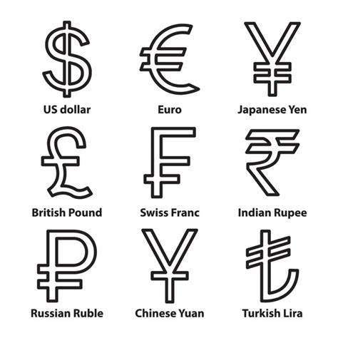 Set Symbols Of The Leading World Currencies Vector Illustration Stock