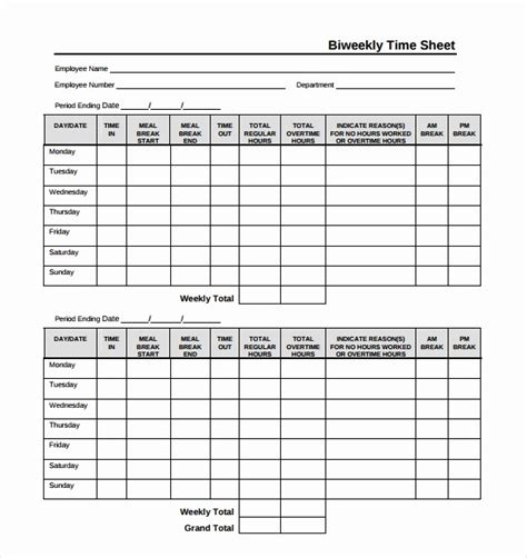 Printable Timesheet Template With Lunch Printable Free Templates