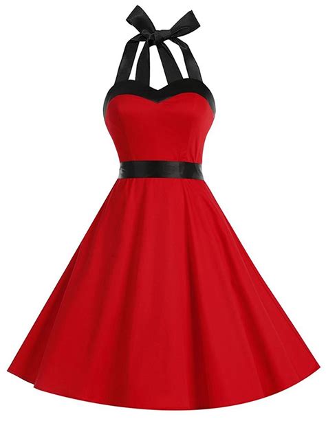 50s Vintage Rockabilly Style Halter Red Swing Retro Dress Kleider