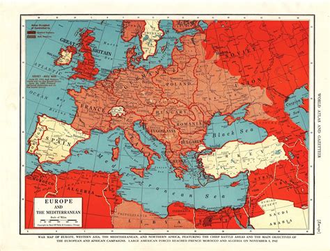 1943 Antique Wartime Europe Map Vintage Map Of Europe The Mediterranean