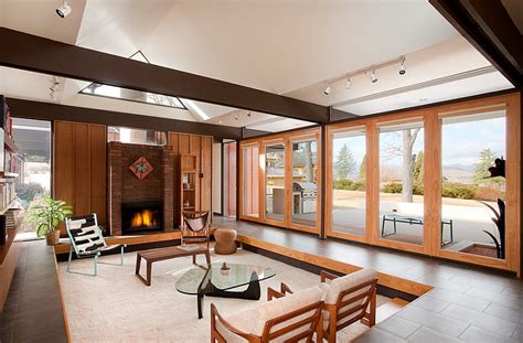 Step down living room, formal dining area with fireplace. Sunken Living Rooms, Step-Down Conversation Pits Ideas, Photos
