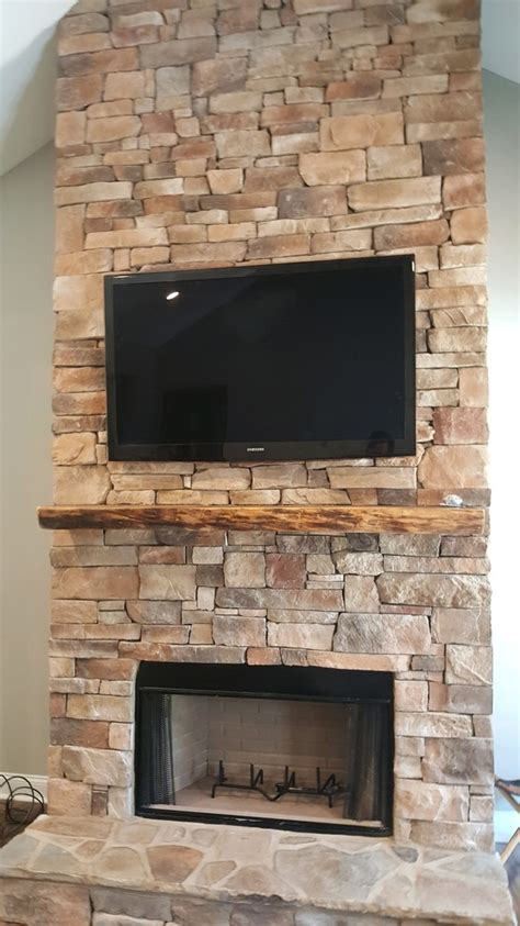 Stack Stone Fireplace Tv Installation Contemporary Living Room