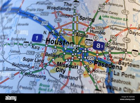 Close Up Map Of Houston Texas Usa Stock Photo Alamy