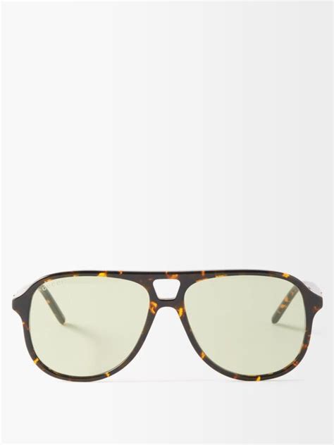 Gucci Aviator Tortoiseshell Acetate Sunglasses Brown Multi Editorialist