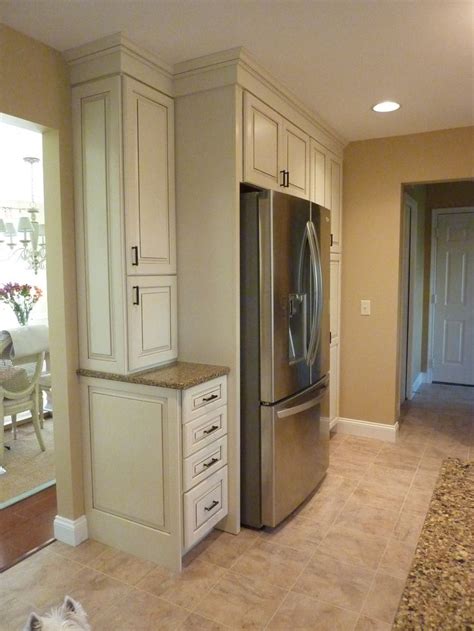 The big reveal — farmhouse redefined. Lots of storage, Kraftmaid Marquette white cabinets with ...