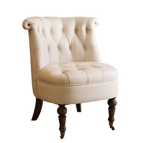 Abbyson Living Tufted Leather Barrel Slipper Chair In Ivory Mp 3336l Ivy