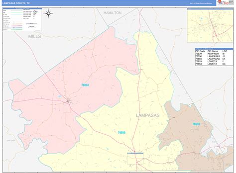 Lampasas County Tx Wall Map Color Cast Style By Marketmaps
