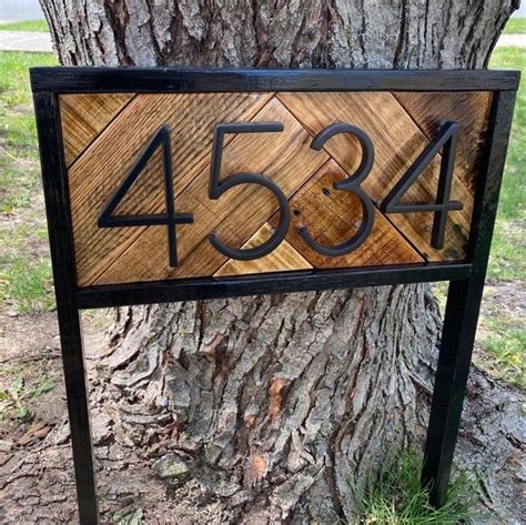 Address Stake Modern Reclaimed Wood House Numbers For Garden