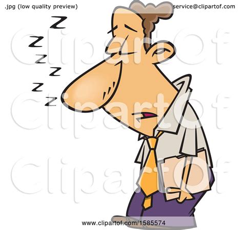 Clipart Of A Cartoon Sleep Deprived Business Man Sleeping Standing Up