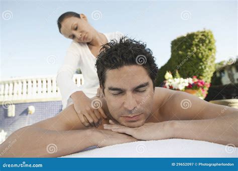 Man Receiving Message From A Masseur Stock Image Image Of Pampering Massaging