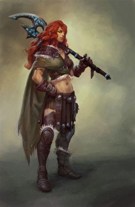 Redhead Female Human Barbarian Fighter Two Handed Axe Pathfinder