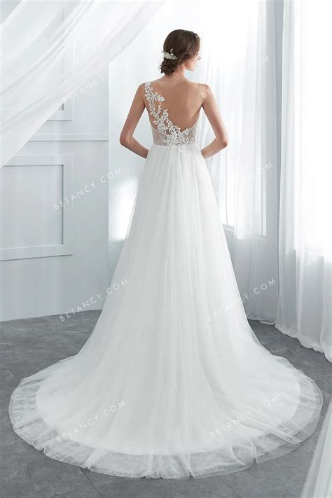 illusion lace and tulle romantic wedding dress betancy