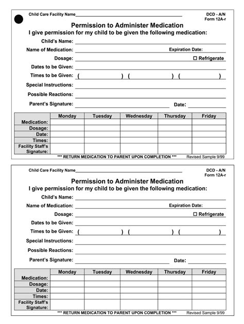 Permission Administer Medication Fill Online Printable Fillable